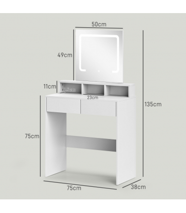 HOMCOM Dressing Table with Mirror, LED Lights, Drawers, for Bedroom, White