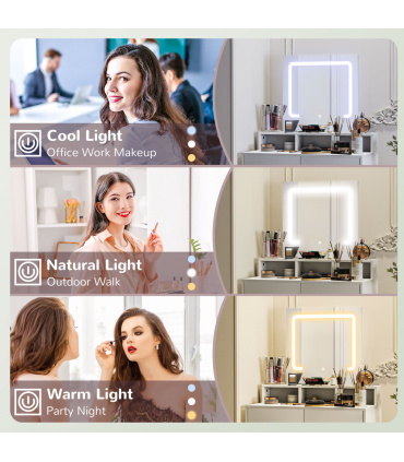 HOMCOM Dressing Table with Mirror, LED Lights, Drawers, for Bedroom, White
