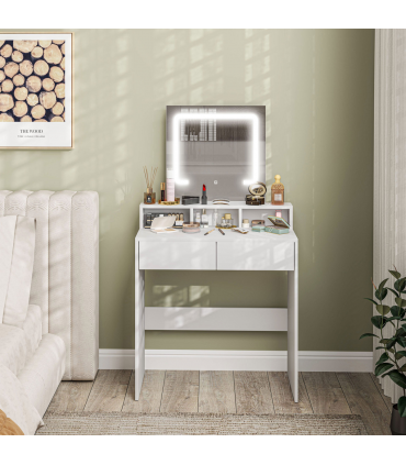 HOMCOM Dressing Table with Mirror, LED Lights, Drawers, for Bedroom, White