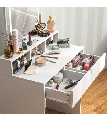 HOMCOM Dressing Table with Mirror, LED Lights, Drawers, for Bedroom, White