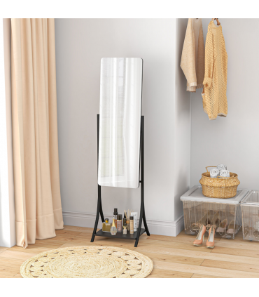 HOMCOM Freestanding Full Length Mirror Adjustable Full Body Mirror w/ Shelf