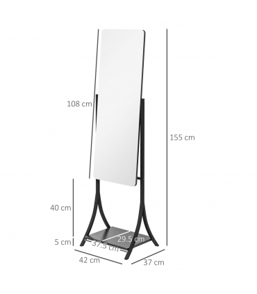 HOMCOM Freestanding Full Length Mirror Adjustable Full Body Mirror w/ Shelf