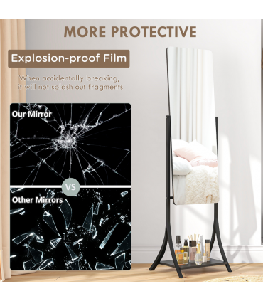 HOMCOM Freestanding Full Length Mirror Adjustable Full Body Mirror w/ Shelf