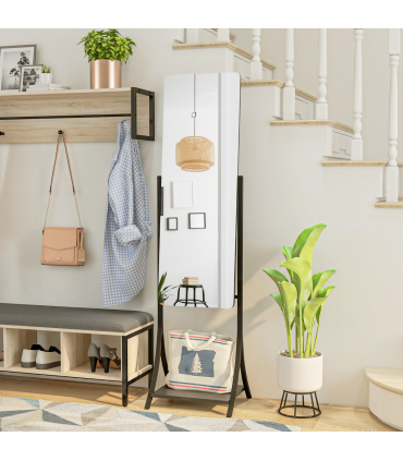 HOMCOM Freestanding Full Length Mirror Adjustable Full Body Mirror w/ Shelf