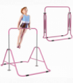 HOMCOM Kids Gymnastic Bar with Adjustable Height, Foldable Training Bar - Pink