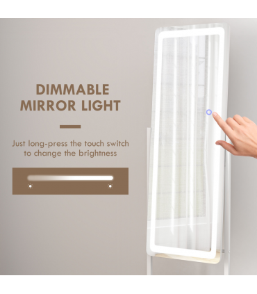 LED Lighted Full Length Mirror White 42L x 37W x 155.5H cm Adjustable Brightness