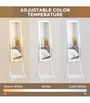 LED Lighted Full Length Mirror White 42L x 37W x 155.5H cm Adjustable Brightness