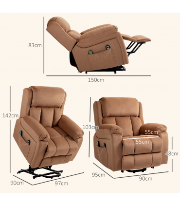 HOMCOM Lift Chair Riser and Recliner Chair with Vibration Massage, Heat, Brown
