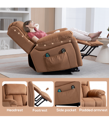 HOMCOM Lift Chair Riser and Recliner Chair with Vibration Massage, Heat, Brown