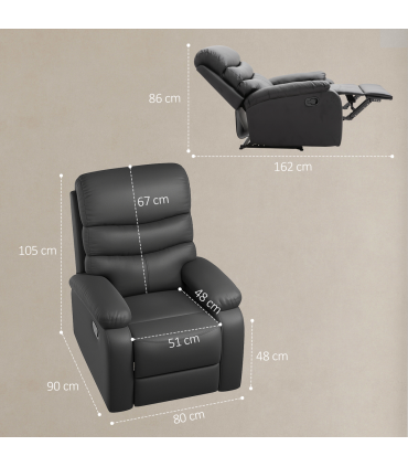 HOMCOM Manual Recliner Chair Armchair for Living Room with Footrest Black
