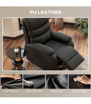 HOMCOM Manual Recliner Chair Armchair for Living Room with Footrest Black