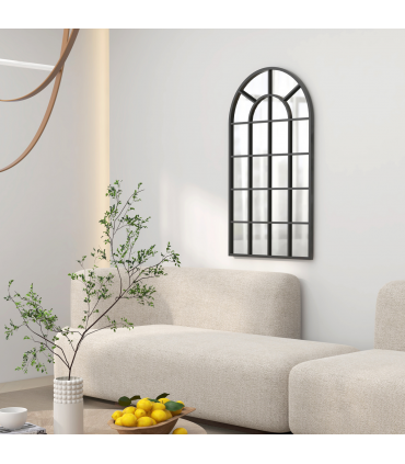 HOMCOM Modern Arch Window Wall Mirror for Living Room Bedroom, 110x62cm, Black