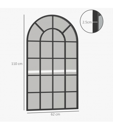 HOMCOM Modern Arch Window Wall Mirror for Living Room Bedroom, 110x62cm, Black