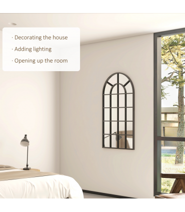 HOMCOM Modern Arch Window Wall Mirror for Living Room Bedroom, 110x62cm, Black