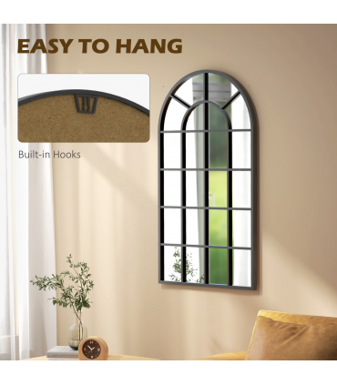 HOMCOM Modern Arch Window Wall Mirror for Living Room Bedroom, 110x62cm, Black