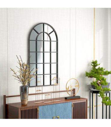 HOMCOM Modern Arch Window Wall Mirror for Living Room Bedroom, 110x62cm, Black