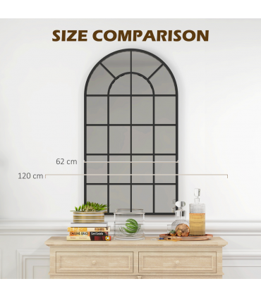 HOMCOM Modern Arch Window Wall Mirror for Living Room Bedroom, 110x62cm, Black