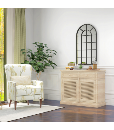 HOMCOM Modern Arch Window Wall Mirror for Living Room Bedroom, 110x62cm, Black