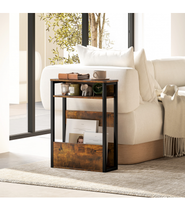 HOMCOM Narrow Side Table with Storage, Bedside End Table, Rustic Brown