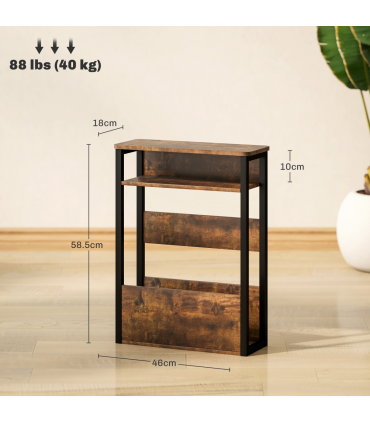 HOMCOM Narrow Side Table with Storage, Bedside End Table, Rustic Brown
