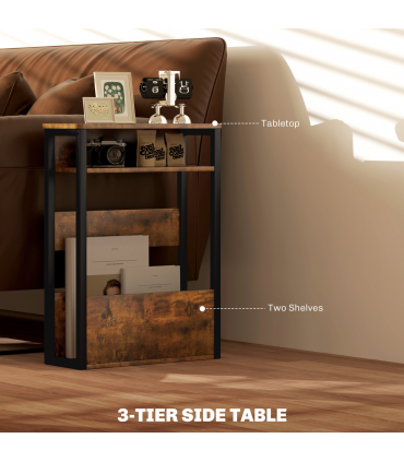 HOMCOM Narrow Side Table with Storage, Bedside End Table, Rustic Brown