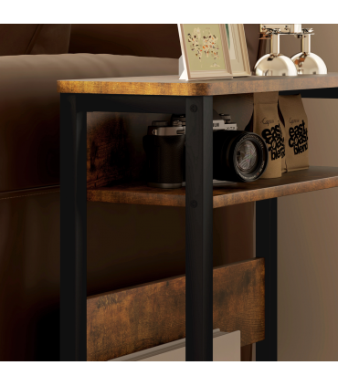 HOMCOM Narrow Side Table with Storage, Bedside End Table, Rustic Brown