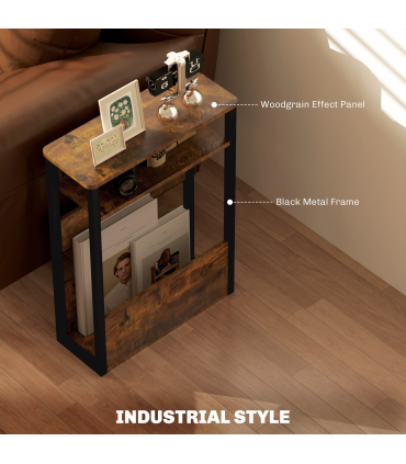 HOMCOM Narrow Side Table with Storage, Bedside End Table, Rustic Brown