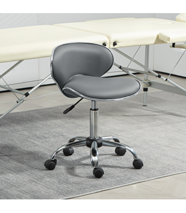 HOMCOM Office Chair Beauty Salon Rolling Technician Stool Chair Grey