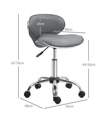 HOMCOM Office Chair Beauty Salon Rolling Technician Stool Chair Grey