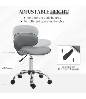 HOMCOM Office Chair Beauty Salon Rolling Technician Stool Chair Grey