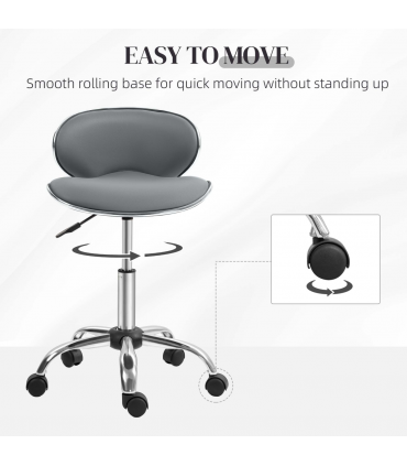 HOMCOM Office Chair Beauty Salon Rolling Technician Stool Chair Grey