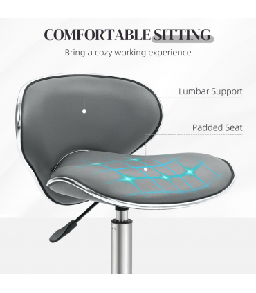 HOMCOM Office Chair Beauty Salon Rolling Technician Stool Chair Grey