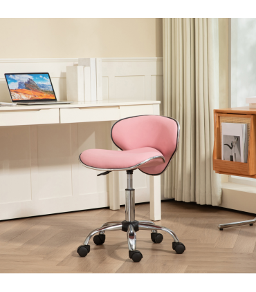 HOMCOM Office Chair Beauty Salon Rolling Technician Stool Chair Pink