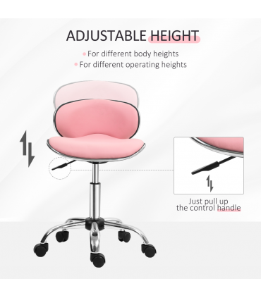 HOMCOM Office Chair Beauty Salon Rolling Technician Stool Chair Pink