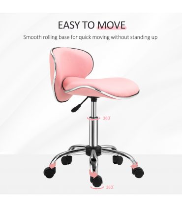 HOMCOM Office Chair Beauty Salon Rolling Technician Stool Chair Pink