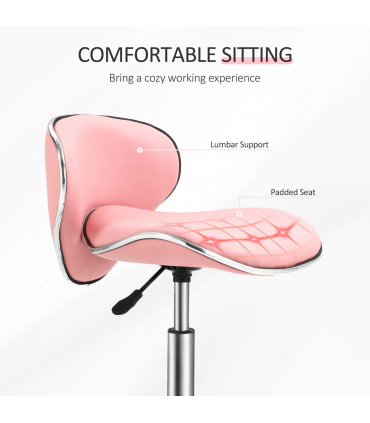 HOMCOM Office Chair Beauty Salon Rolling Technician Stool Chair Pink