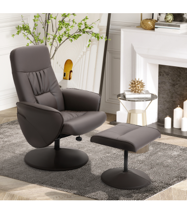 HOMCOM PU Leather Armchair and Footrest Swivel Recliner w/ Ottoman