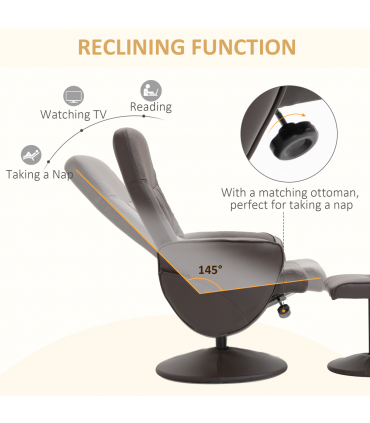 HOMCOM PU Leather Armchair and Footrest Swivel Recliner w/ Ottoman