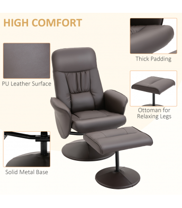 HOMCOM PU Leather Armchair and Footrest Swivel Recliner w/ Ottoman