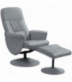 HOMCOM PU Leather Armchair and Footrest Swivel Recliner w/ Ottoman Light Grey