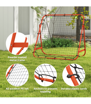 HOMCOM Rebounder Net Kids Adults Football Training Aid Adjustable Red