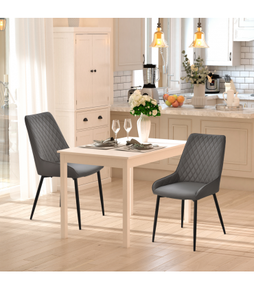 Dining Chairs Set Of 2 Grey PU Leather Metal Frame Quilted Back 89x49x60cm