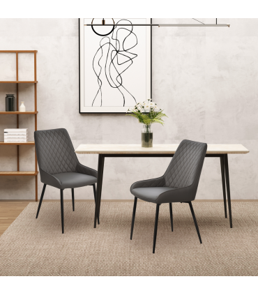Dining Chairs Set Of 2 Grey PU Leather Metal Frame Quilted Back 89x49x60cm