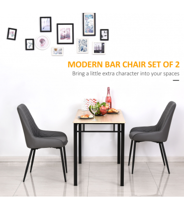 Dining Chairs Set Of 2 Grey PU Leather Metal Frame Quilted Back 89x49x60cm