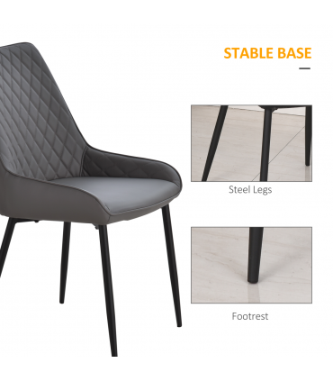 Dining Chairs Set Of 2 Grey PU Leather Metal Frame Quilted Back 89x49x60cm