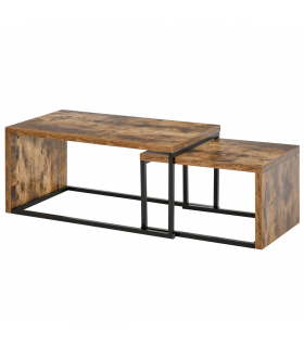 Coffee Table  of 2, Side Table, Tea Table, MDF, Dark Brown, 108W x 30D x 60H cm