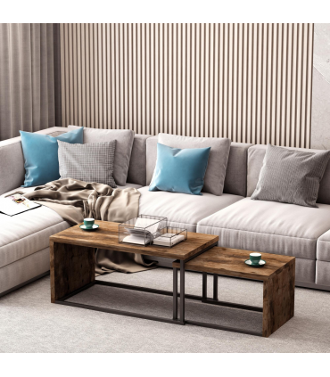 Coffee Table  of 2, Side Table, Tea Table, MDF, Dark Brown, 108W x 30D x 60H cm