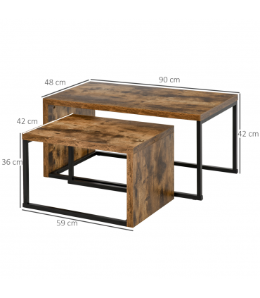 Coffee Table  of 2, Side Table, Tea Table, MDF, Dark Brown, 108W x 30D x 60H cm