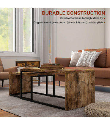 Coffee Table  of 2, Side Table, Tea Table, MDF, Dark Brown, 108W x 30D x 60H cm