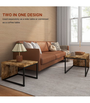 Coffee Table  of 2, Side Table, Tea Table, MDF, Dark Brown, 108W x 30D x 60H cm